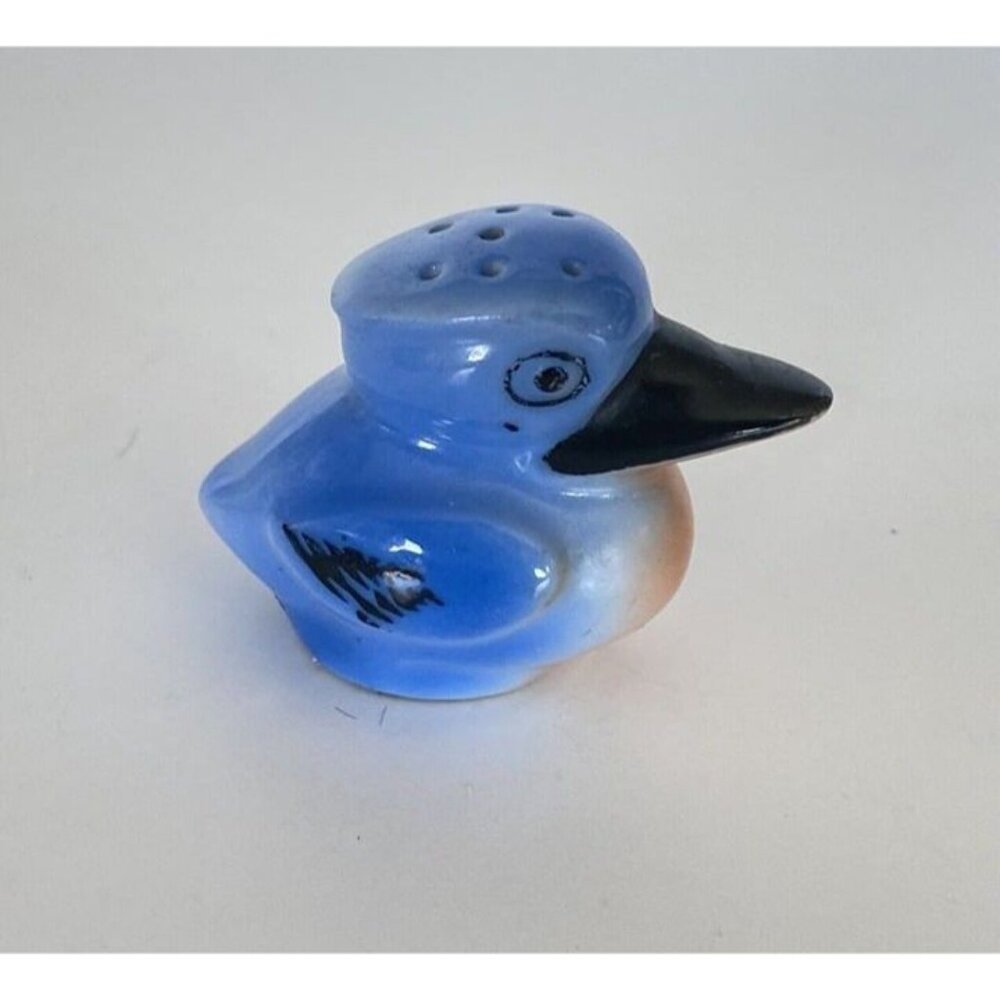 Kookaburra Blue Single Salt Shaker Vintage Japan 1 3/4” Wood Cork